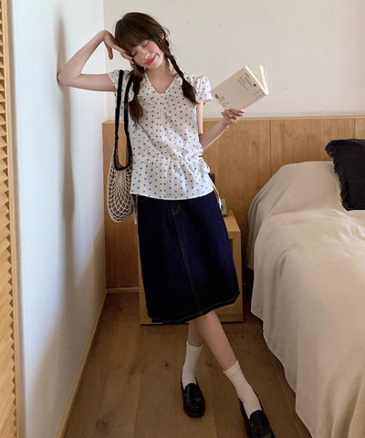 アシンメトリープリーツデニムスカート