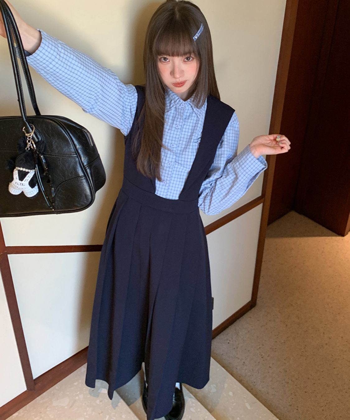 セーラーカラーボックスプリーツロングワンピース