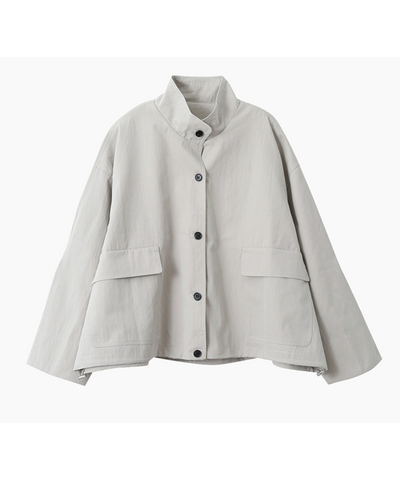 スタンドカラーカフスチェック柄ドローストリングジャケット