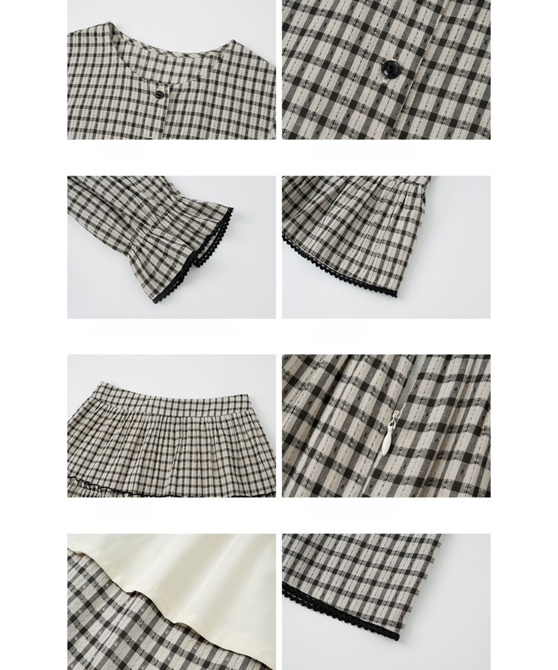 チェック柄ペプラムブラウス＋ティアードスカート 2点セット