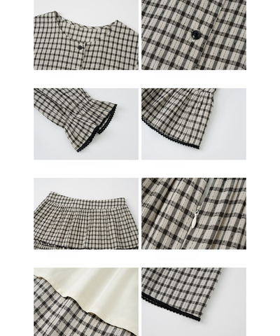 チェック柄ペプラムブラウス＋ティアードスカート 2点セット