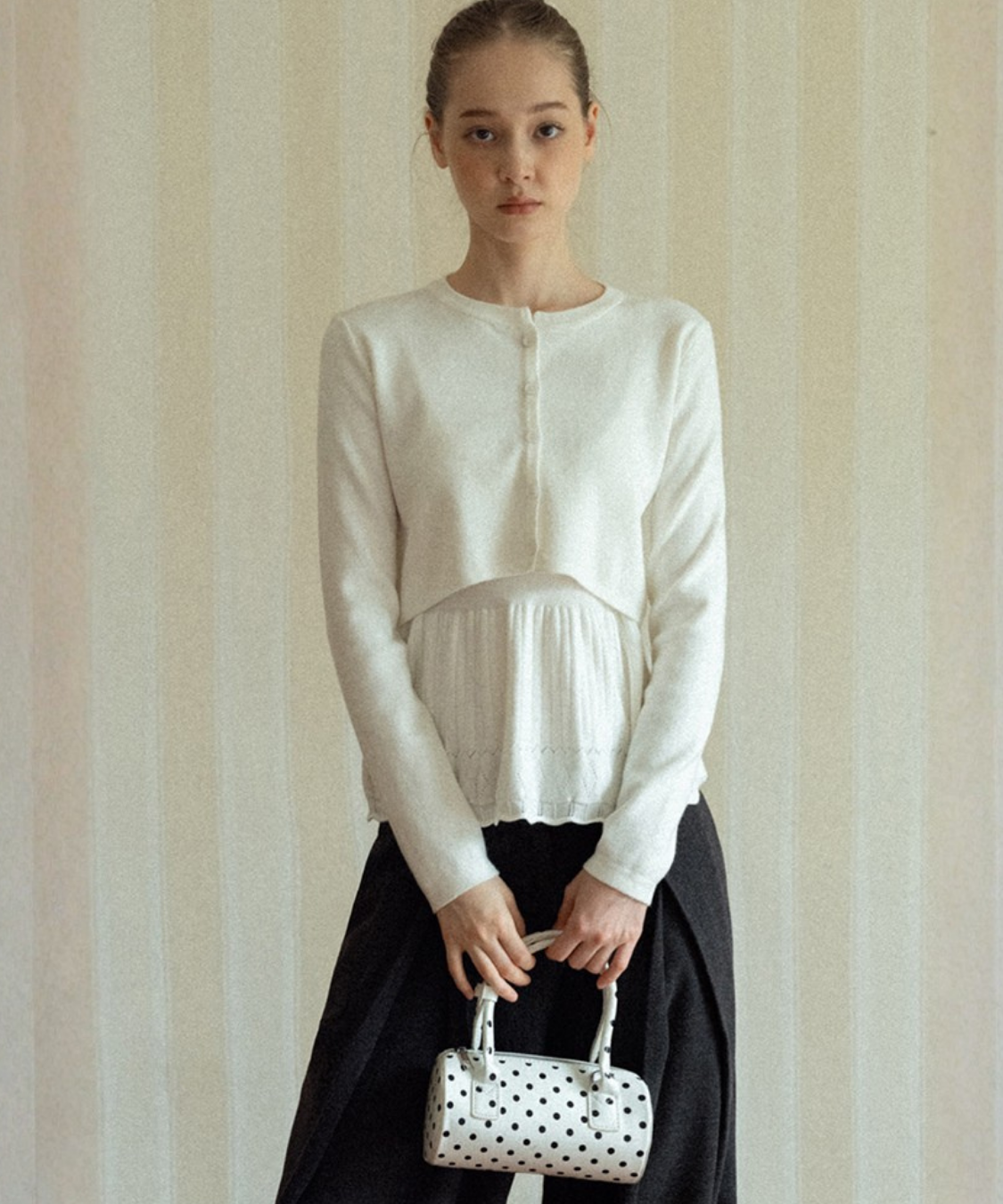 ベロアリボンカーデ＋ペプラムキャミ 2点セット