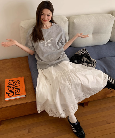 パンチングフラワーレーススカート
