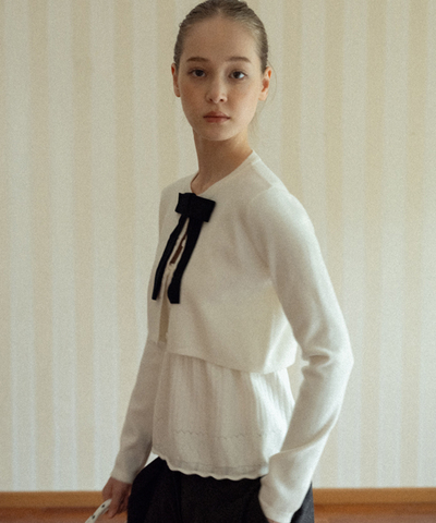 ベロアリボンカーデ＋ペプラムキャミ 2点セット