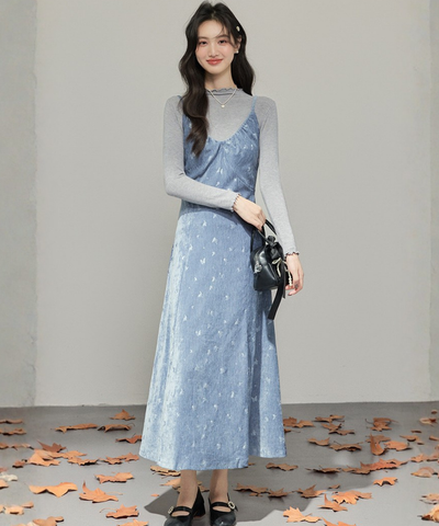 バタフライモチーフキャミワンピ＋ハイネックトップス 2点セット