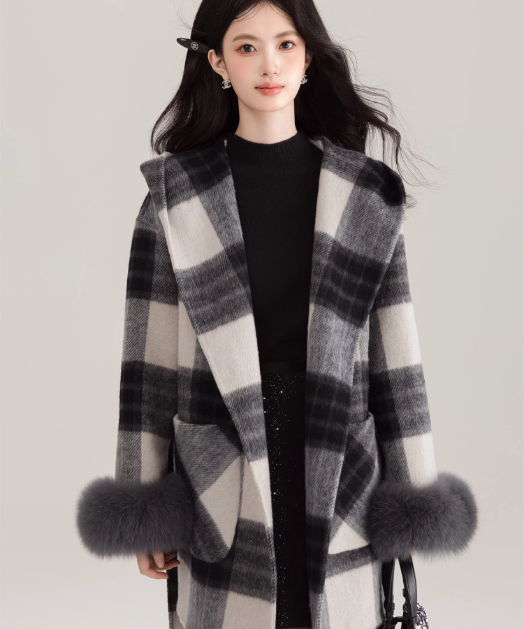 袖ファーラップチェックコート – jemiremi（ジェミレミ）