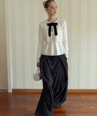 ベロアリボンカーデ＋ペプラムキャミ 2点セット