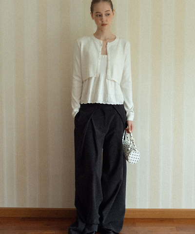 ベロアリボンカーデ＋ペプラムキャミ 2点セット