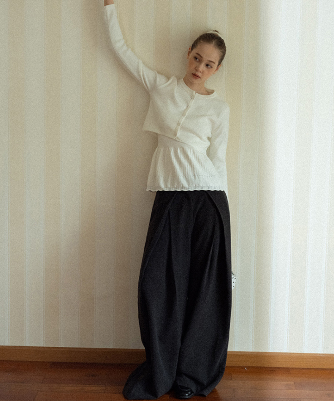 ベロアリボンカーデ＋ペプラムキャミ 2点セット