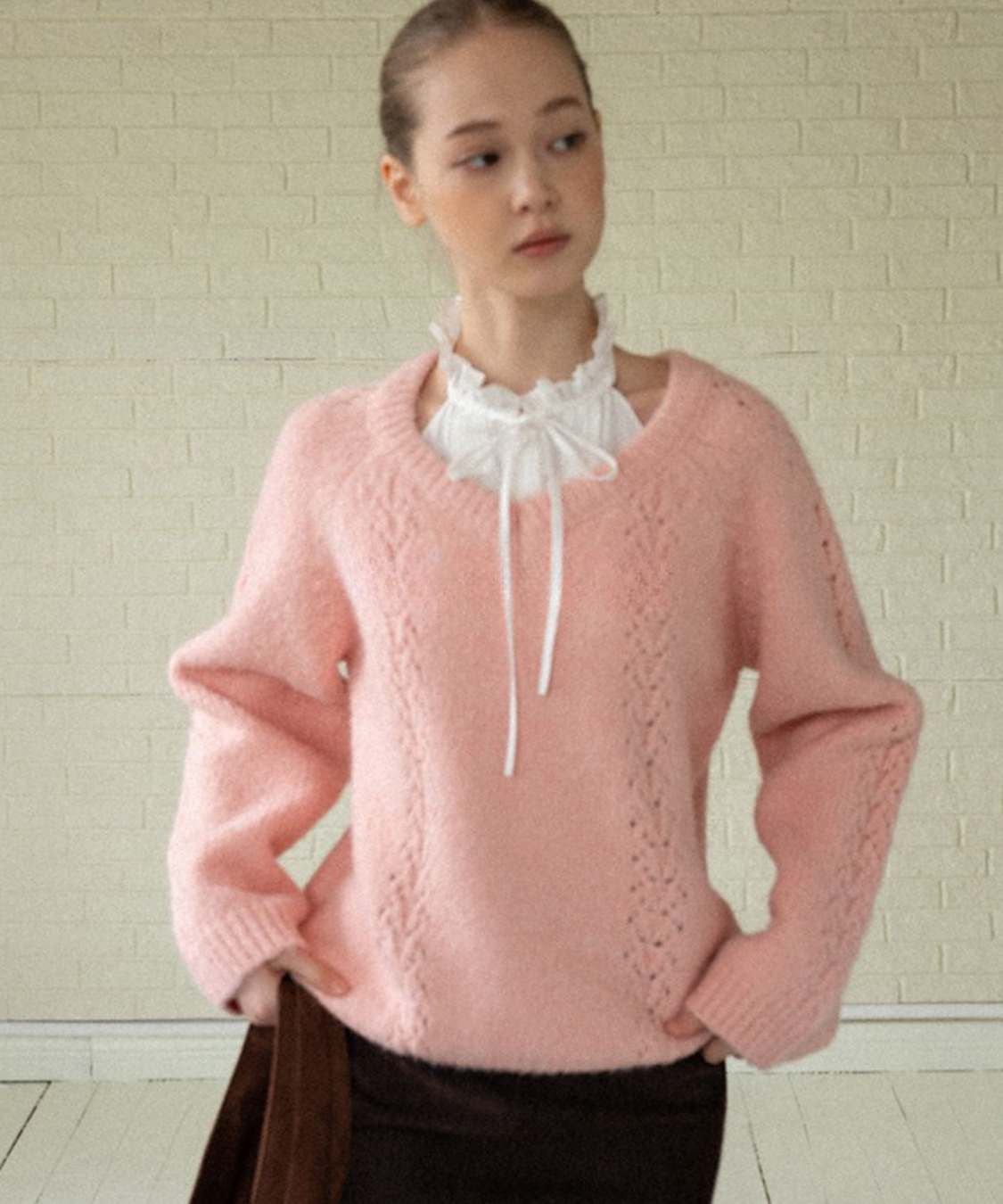 リボンフリル付け襟ブラウス