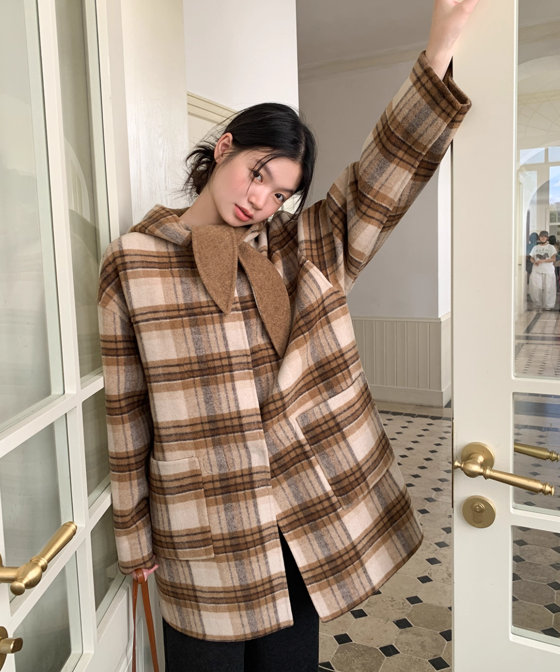 無地×チェックリバーシブルダッフルコート