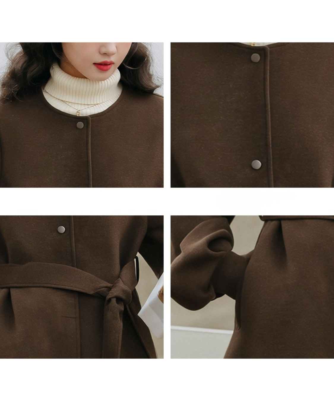 ノーカラーウエストリボンショートコート