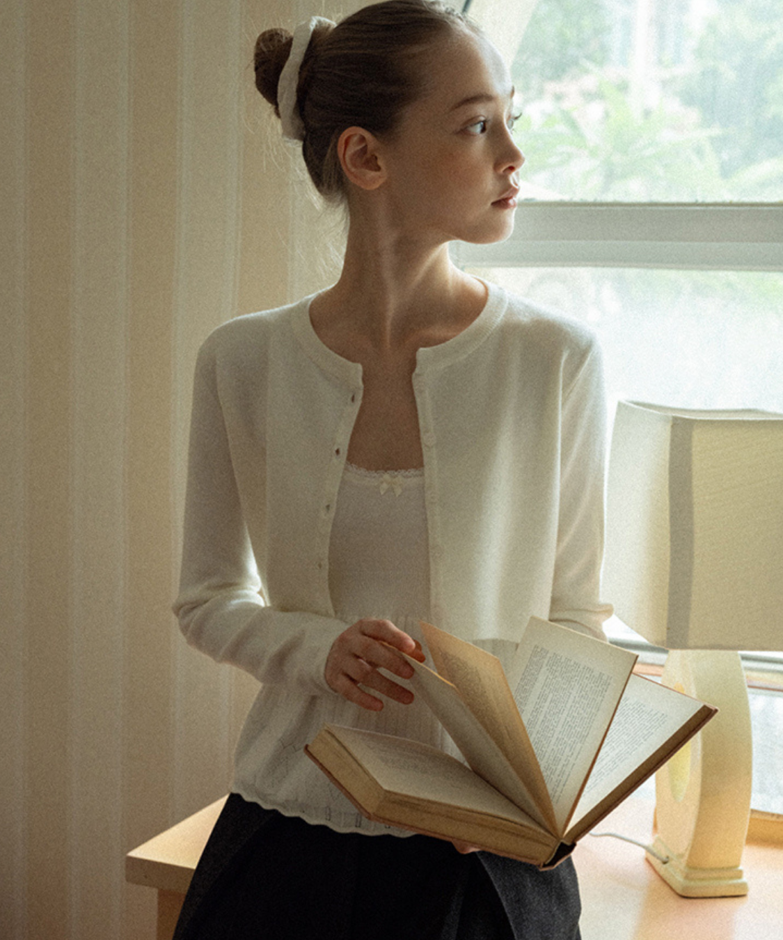 ベロアリボンカーデ＋ペプラムキャミ 2点セット