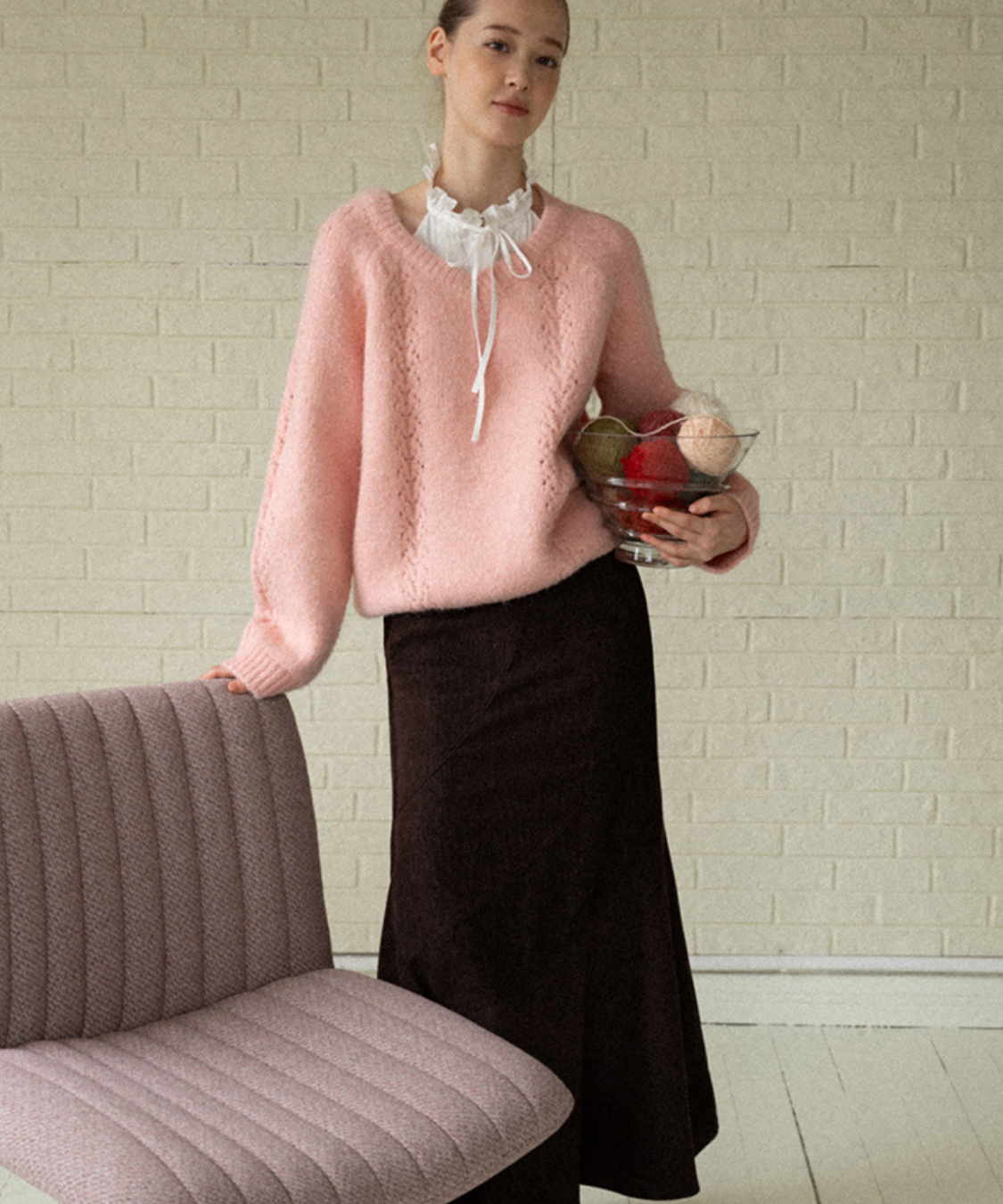 リボンフリル付け襟ブラウス