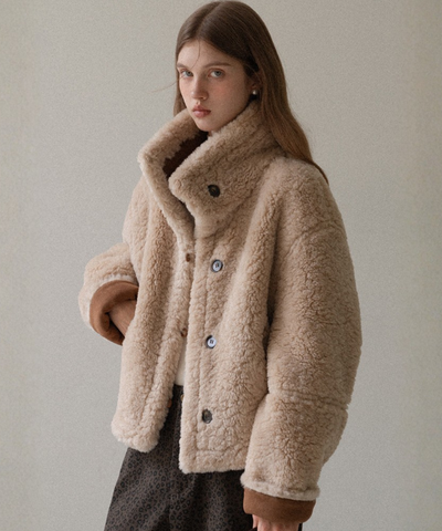 スエード調スタンドカラーリバーシブルボアジャケット