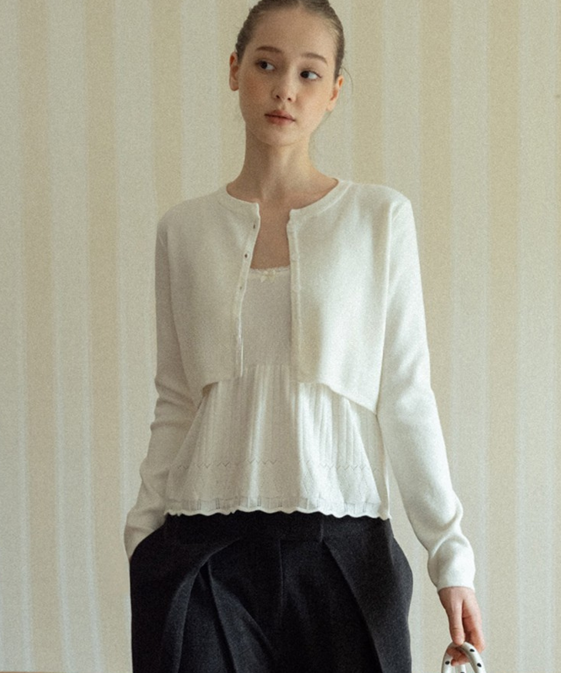 ベロアリボンカーデ＋ペプラムキャミ 2点セット