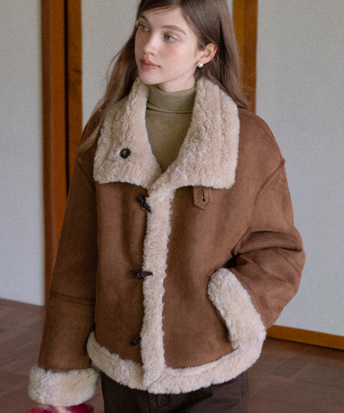 スエード調スタンドカラーリバーシブルボアジャケット