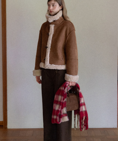 スエード調スタンドカラーリバーシブルボアジャケット