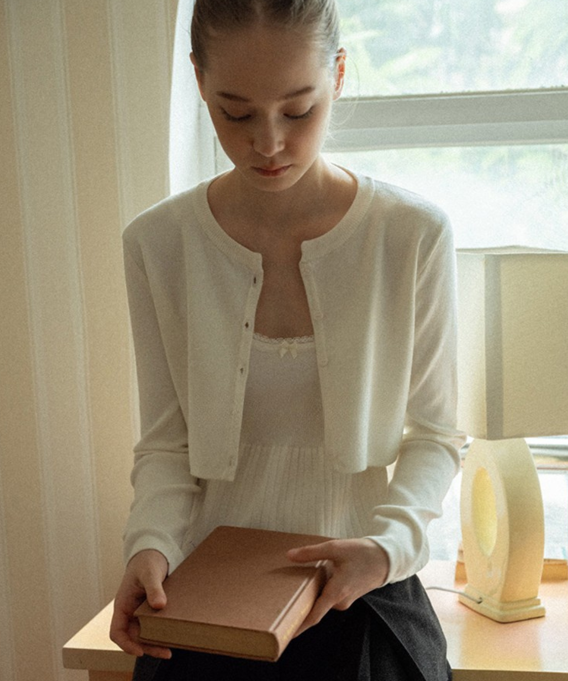 ベロアリボンカーデ＋ペプラムキャミ 2点セット