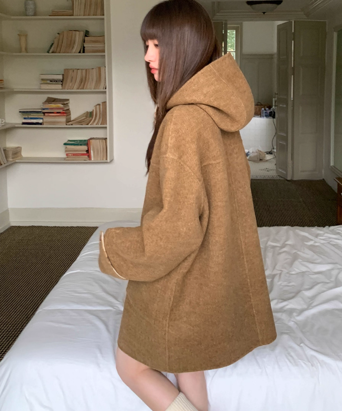 無地×チェックリバーシブルダッフルコート