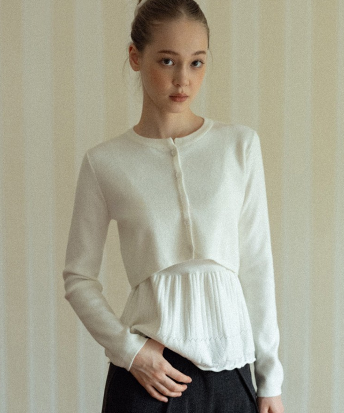 ベロアリボンカーデ＋ペプラムキャミ 2点セット