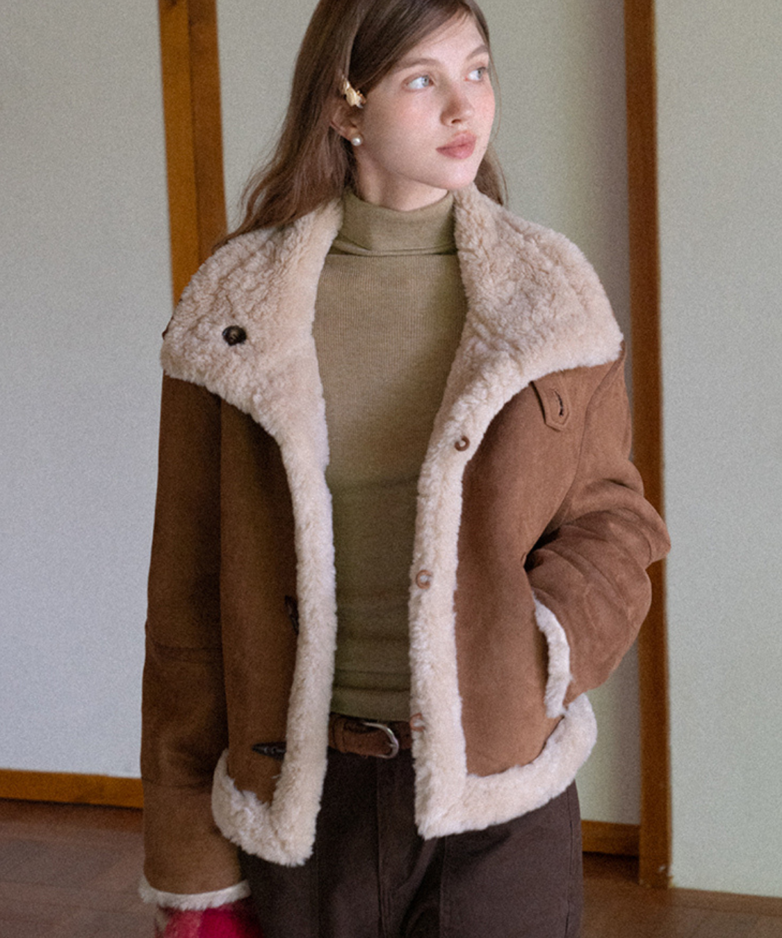 スエード調スタンドカラーリバーシブルボアジャケット