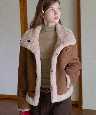 スエード調スタンドカラーリバーシブルボアジャケット