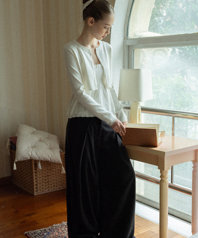 ベロアリボンカーデ＋ペプラムキャミ 2点セット