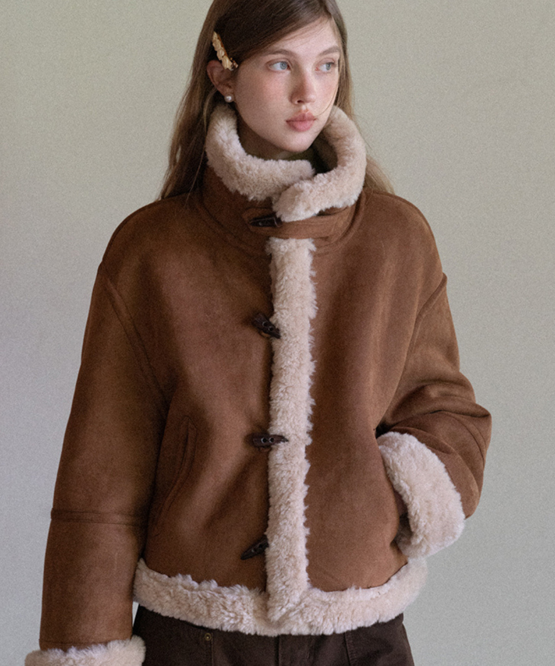 スエード調スタンドカラーリバーシブルボアジャケット