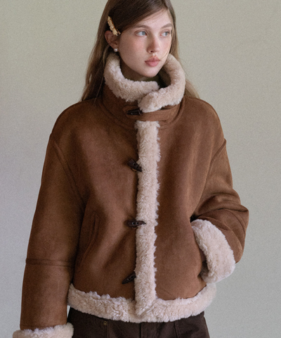 スエード調スタンドカラーリバーシブルボアジャケット