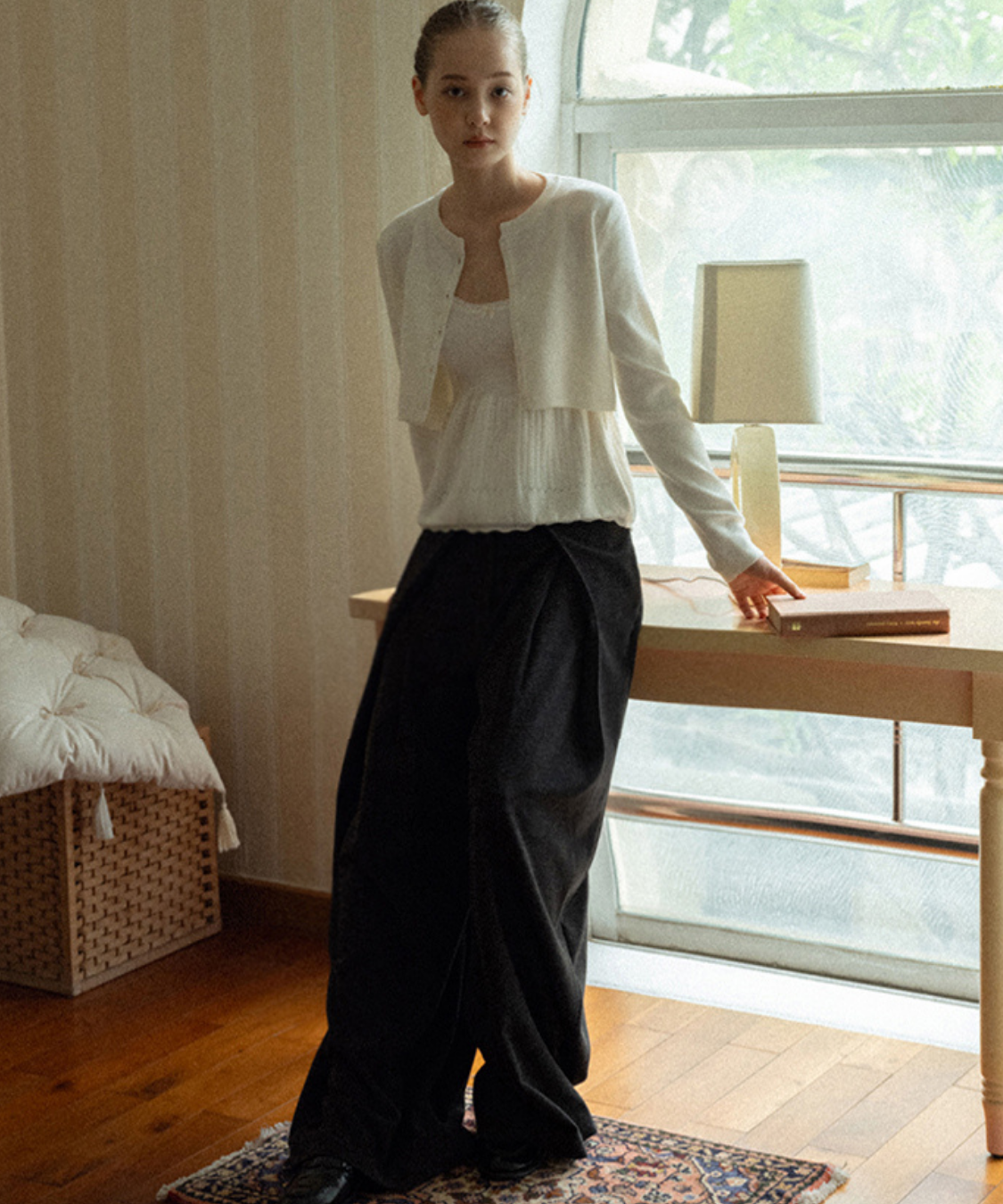 ベロアリボンカーデ＋ペプラムキャミ 2点セット