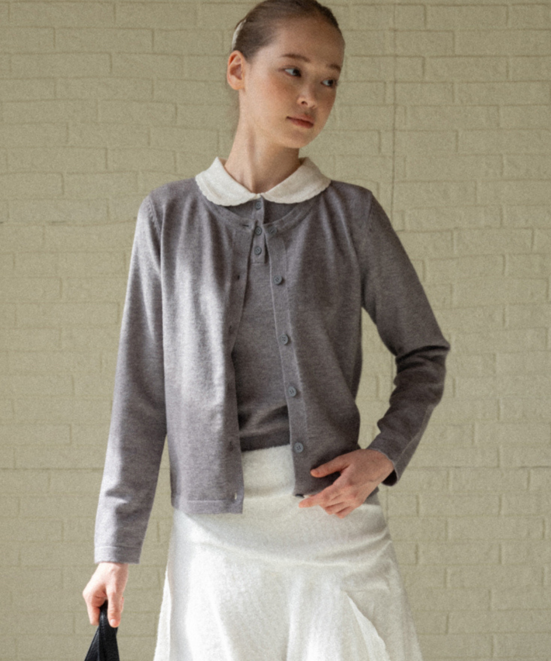 配色丸襟ニット＋カーディガン 2点セット