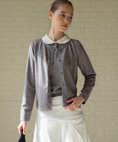 配色丸襟ニット＋カーディガン 2点セット