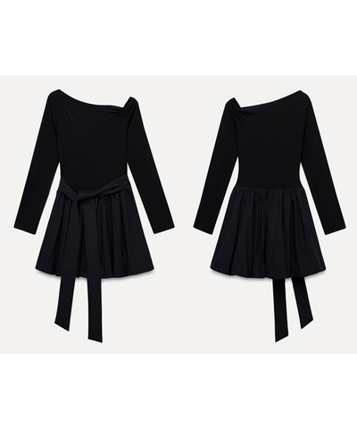 アシンメトリーネックバルーンスカートミニワンピース