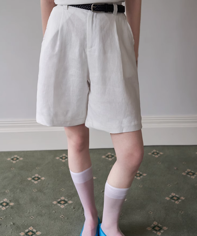 ベルト付きリネン調ワイドハーフパンツ