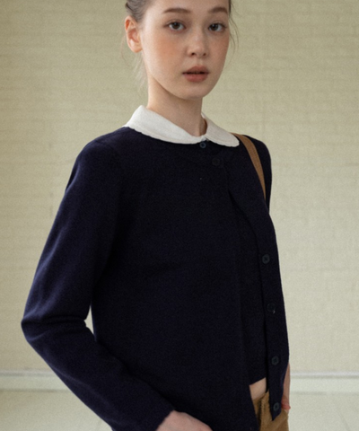 配色丸襟ニット＋カーディガン 2点セット