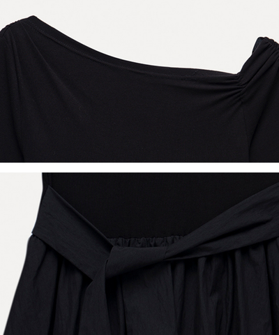 アシンメトリーネックバルーンスカートミニワンピース