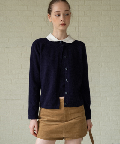 配色丸襟ニット＋カーディガン 2点セット