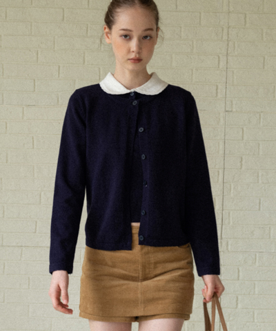 配色丸襟ニット＋カーディガン 2点セット