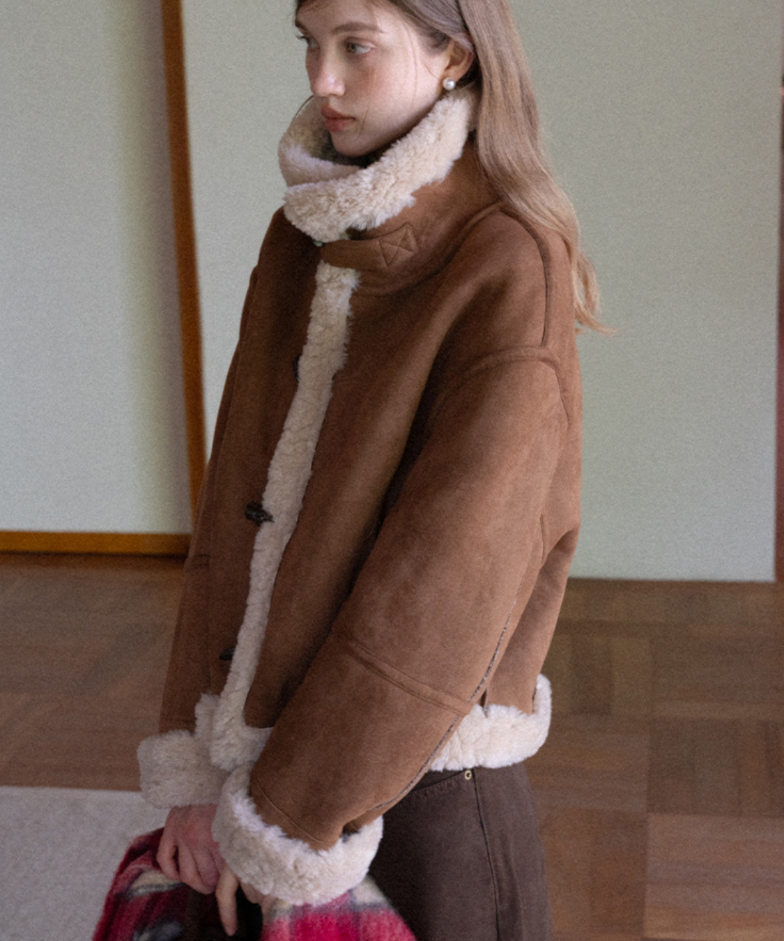 スエード調スタンドカラーリバーシブルボアジャケット