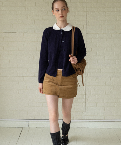 配色丸襟ニット＋カーディガン 2点セット