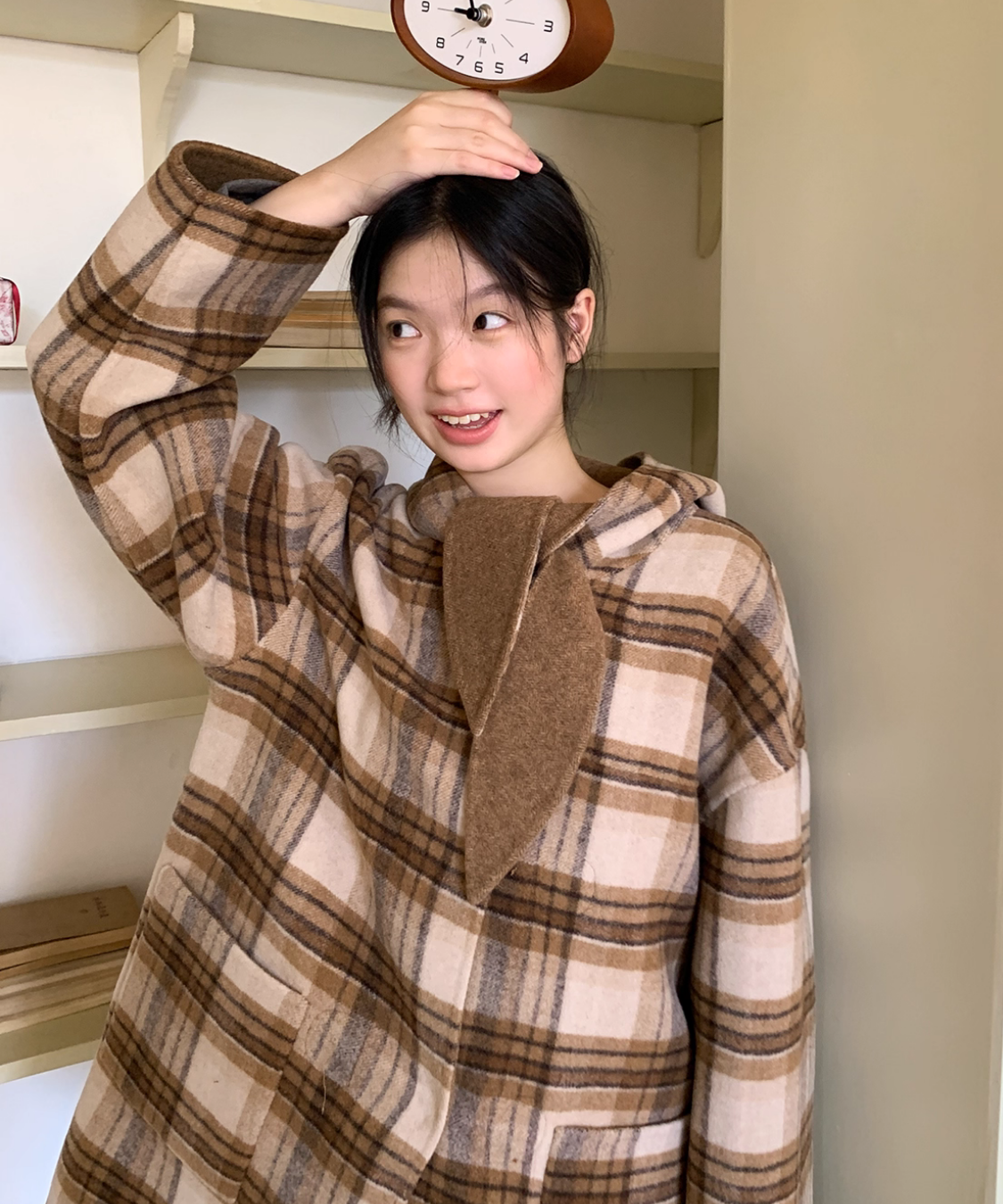 無地×チェックリバーシブルダッフルコート