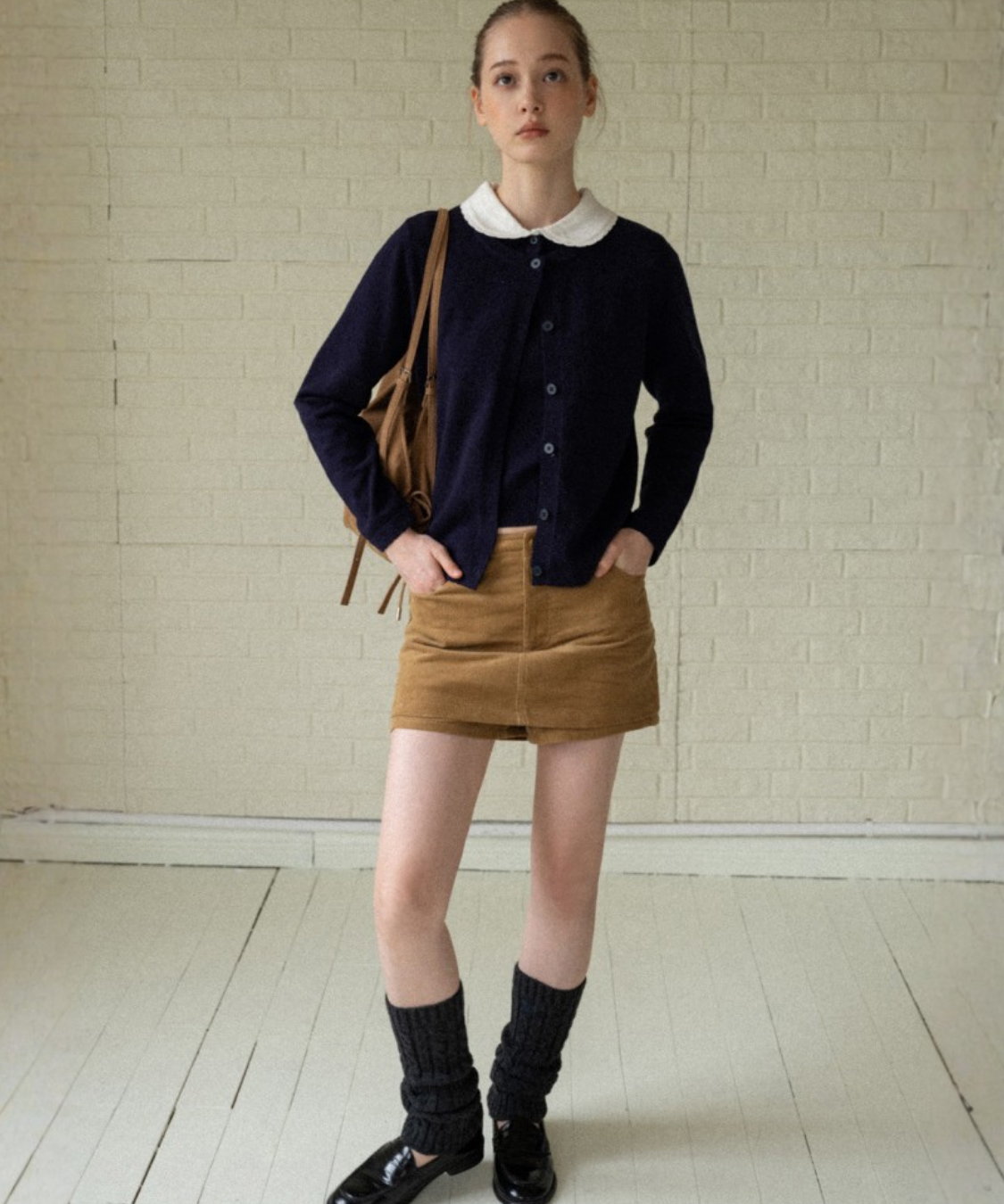 配色丸襟ニット＋カーディガン 2点セット