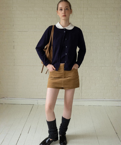 配色丸襟ニット＋カーディガン 2点セット