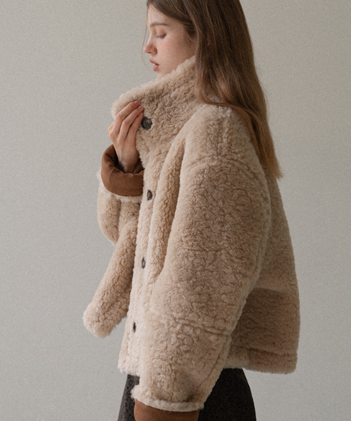 スエード調スタンドカラーリバーシブルボアジャケット