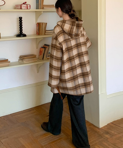 無地×チェックリバーシブルダッフルコート