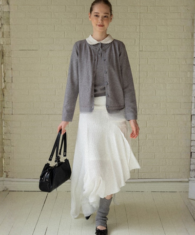 配色丸襟ニット＋カーディガン 2点セット