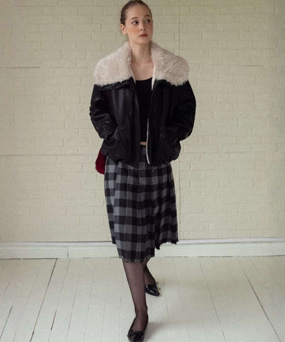 オーバーサイズボアカラーフェイクレザージャケット