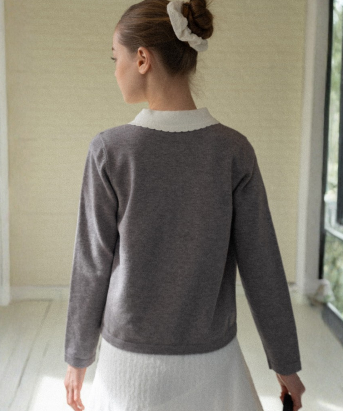 配色丸襟ニット＋カーディガン 2点セット