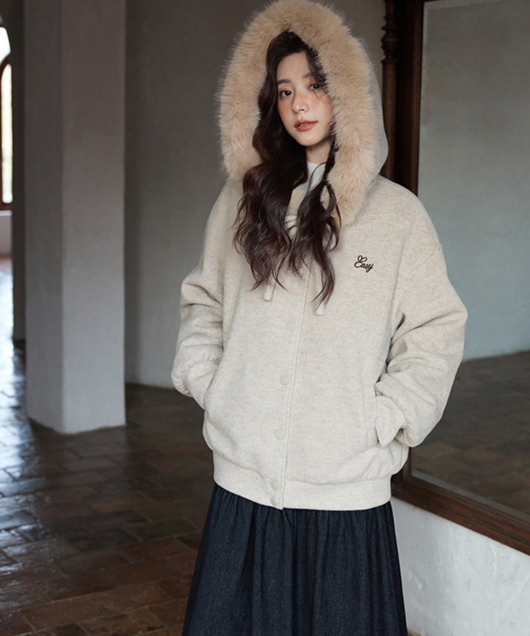 リボンタイフェイクファーフードブルゾン – jemiremi（ジェミレミ）